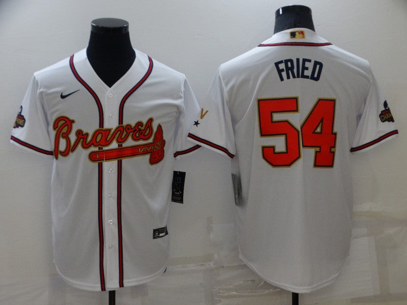 Men's Atlanta Braves Max Fried #54 White Replica Game Jersey1 baseball jersey product view 1
