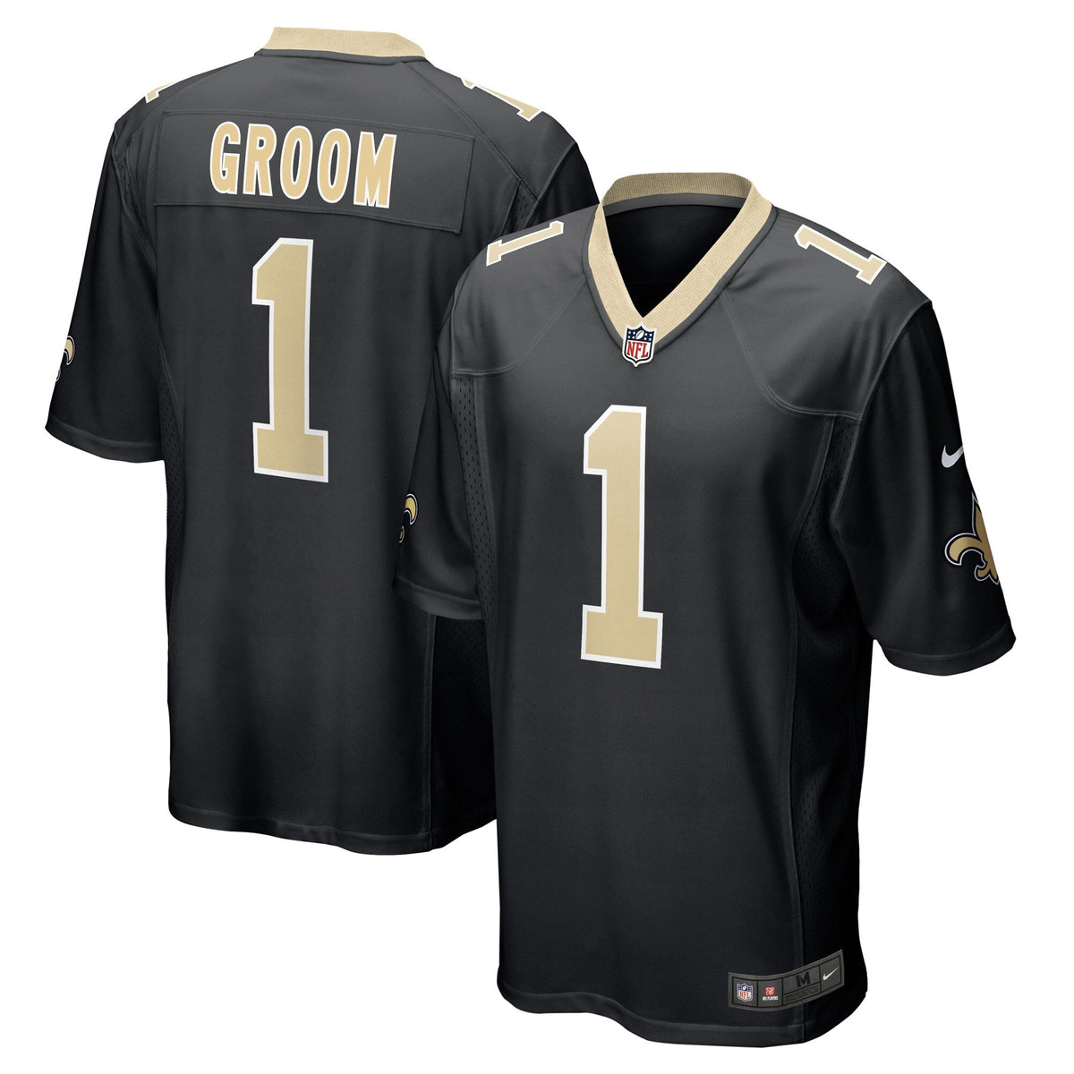 Number 1 Groom New Orleans Saints Nike Game Jersey - Black football jersey product view 1