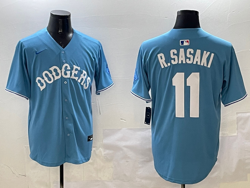 Men's Los Angeles Dodgers Roki Sasaki #11 Light Blue Limited Player Jersey1 baseball jersey product view 1