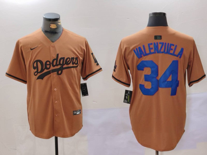 Men's Los Angeles Dodgers Fernando Valenzuela #34 Brown Game Player Jersey1 baseball jersey product view 1