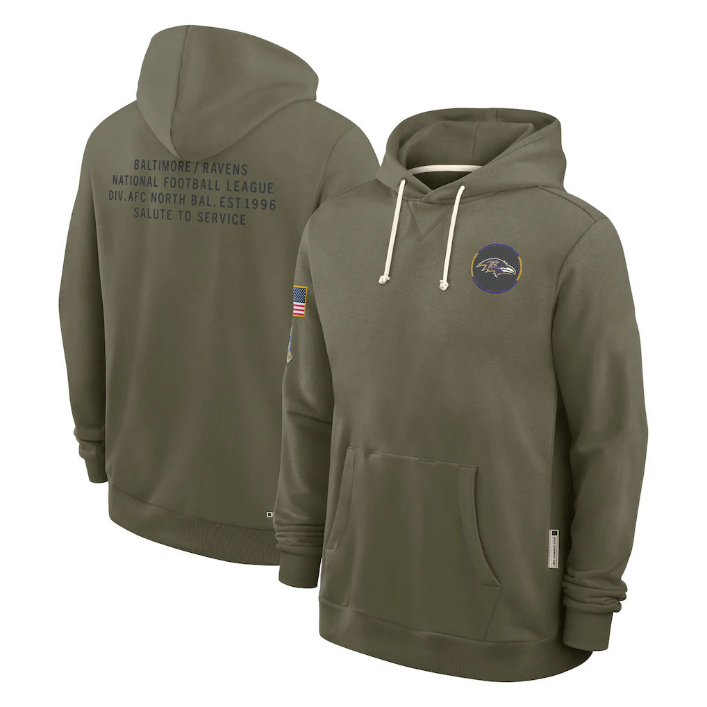 Men's Baltimore Ravens Olive 2025 Salute to Service Sideline Standard Issue Dri-FIT Hoodie football jersey product view 1