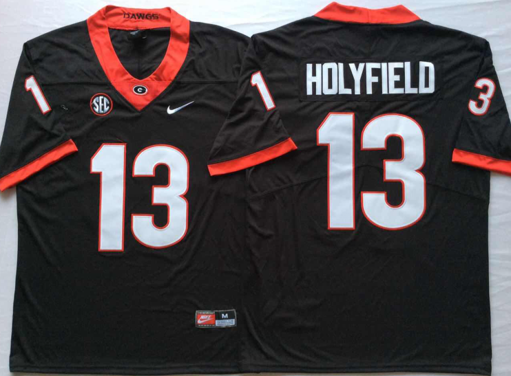 Men's Georgia Bulldogs Elijah Holyfield #13 Black Player Game Jersey sports jersey product view 1