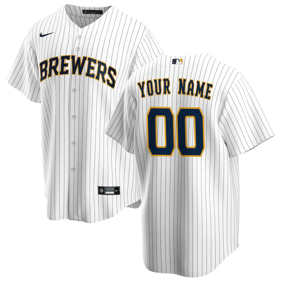 Men's Milwaukee Brewers White Alternate Replica Custom Jersey1 baseball jersey product view 1