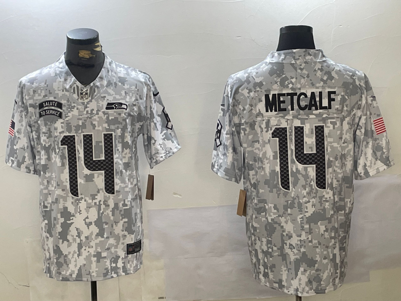 Men's Seattle Seahawks DK Metcalf #14 Arctic Camo 2024 Salute to Service Limited Jersey1 football jersey product view 1