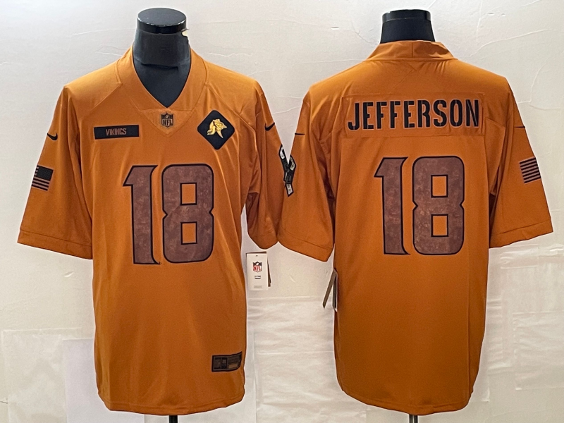 Men's Minnesota Vikings Justin Jefferson #18 Brown 2023 Salute To Service Limited Jersey1 football jersey product view 1