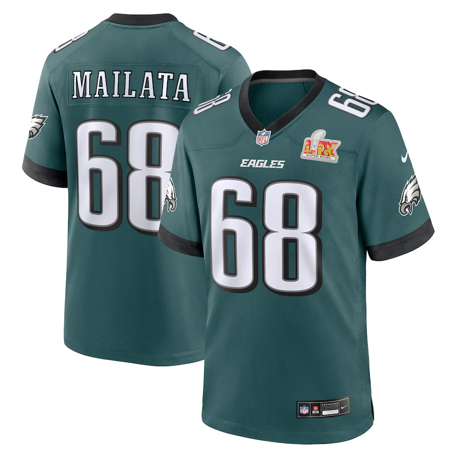 Men's Philadelphia Eagles Jordan Mailata #68 Midnight Green Super Bowl LIX Game Player Jersey1 basketball jersey product view 1