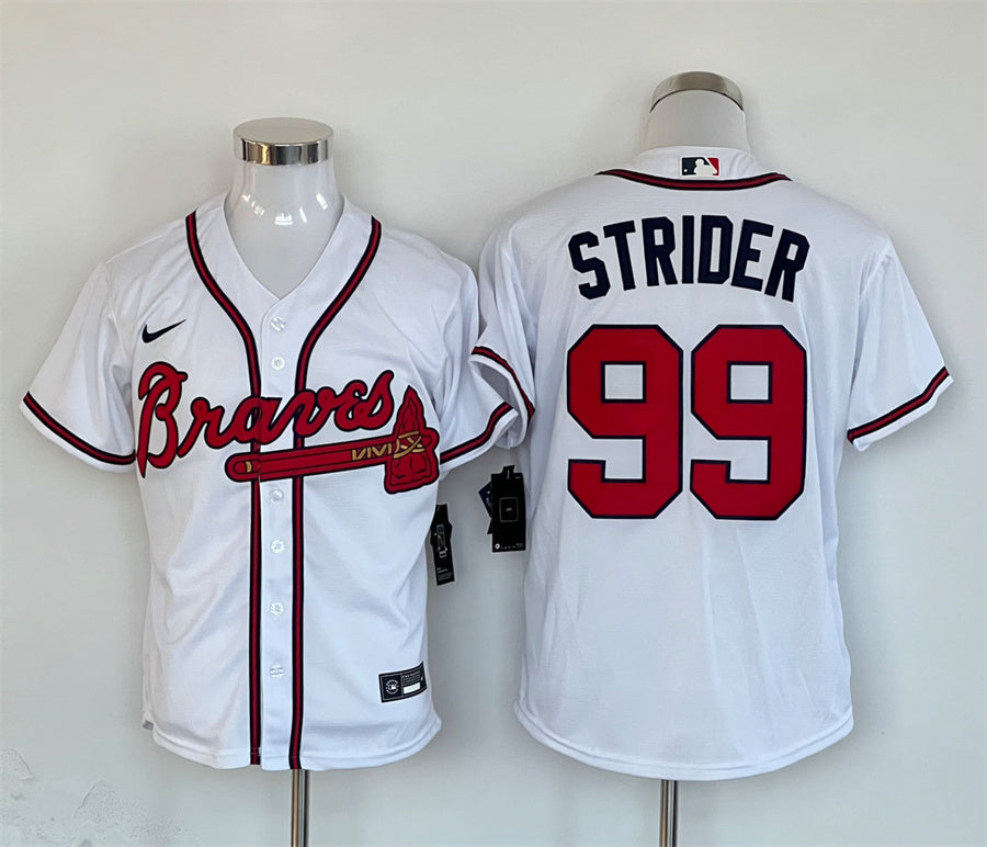 Men's Atlanta Braves Spencer Strider #99 White Replica Player Jersey1 baseball jersey product view 1