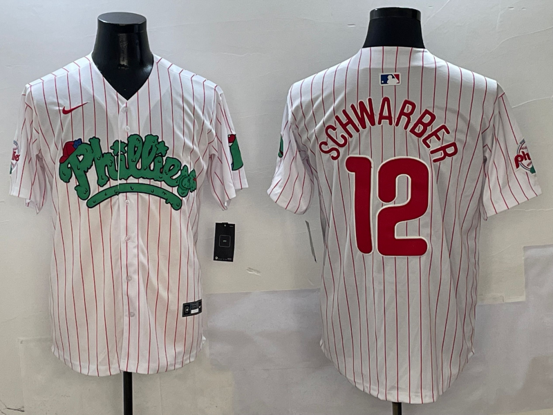 Men's Philadelphia Phillies Kyle Schwarber #12 White Player Jersey baseball jersey product view 1