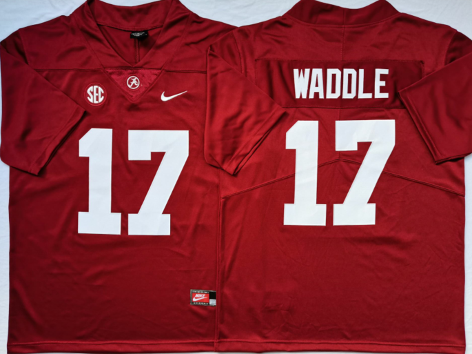 Men's Alabama Crimson Tide Jaylen Waddle #17 Crimson Player Game Jersey sports jersey product view 1