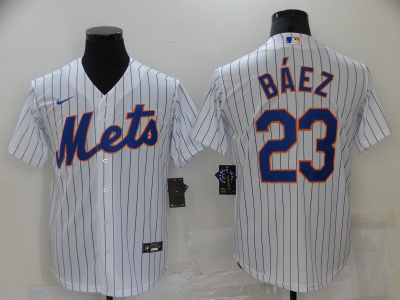 Men's New York Mets Javier Baez #23 White Replica Baseball Jersey1 baseball jersey product view 1
