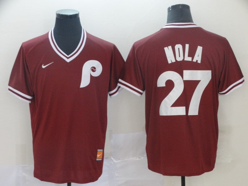 Men's Philadelphia Phillies Aaron Nola #27 Red Replica Player Jersey1 baseball jersey product view 1