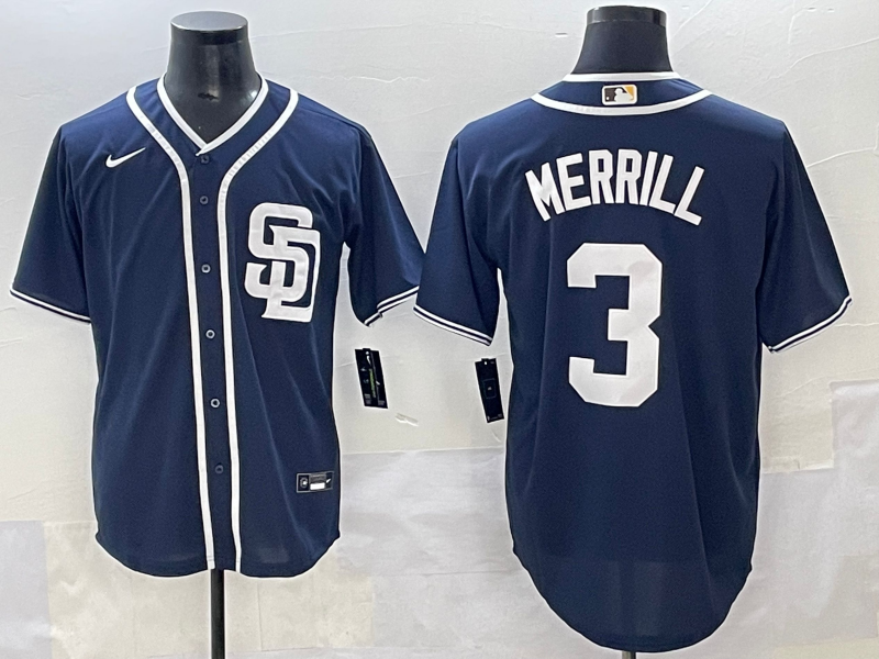 Men's San Diego Padres Jackson Merrill #3 Navy Limited Player Jersey baseball jersey product view 1
