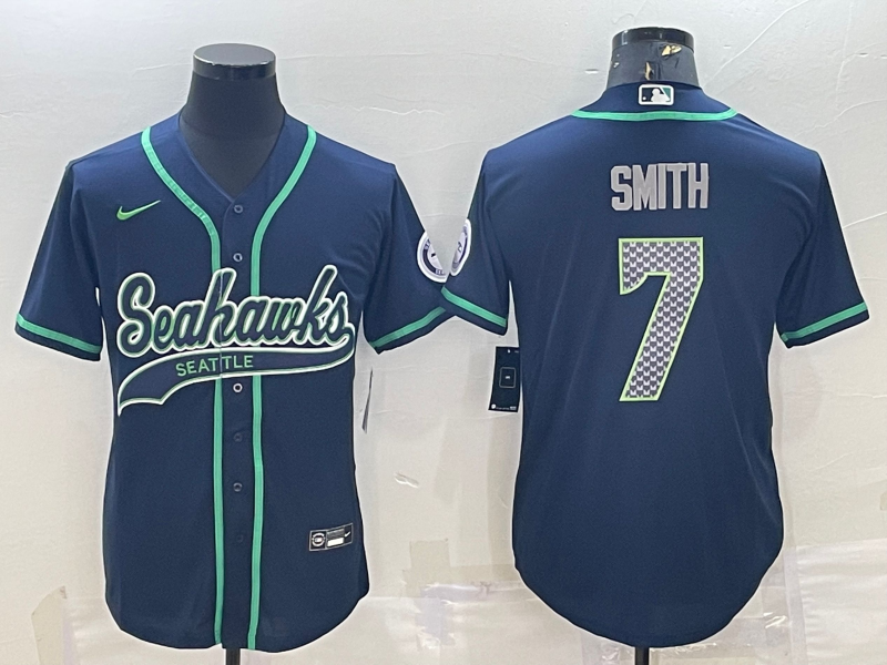 Men's Seattle Seahawks Geno Smith #7 Navy Game Jersey Joint Edition football jersey product view 1