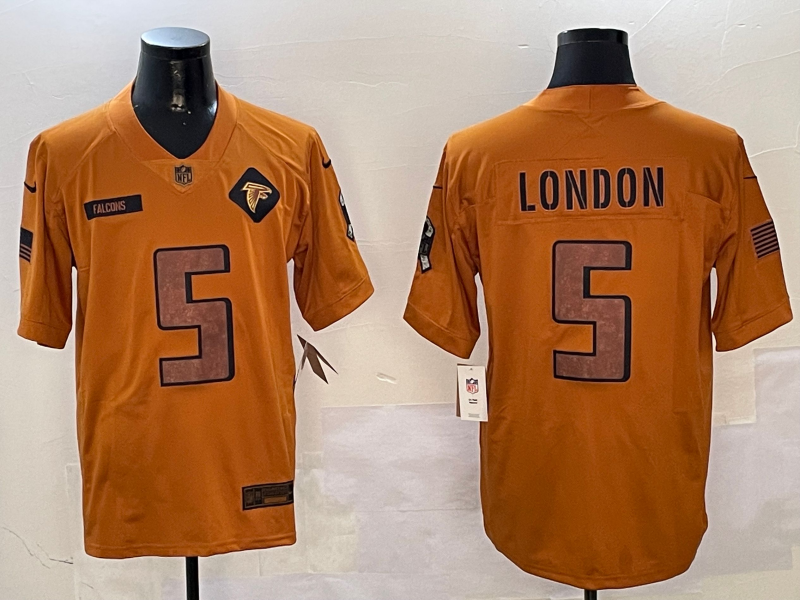 Men's Atlanta Falcons Drake London #5 Brown 2023 Salute To Service Limited Jersey1 football jersey product view 1