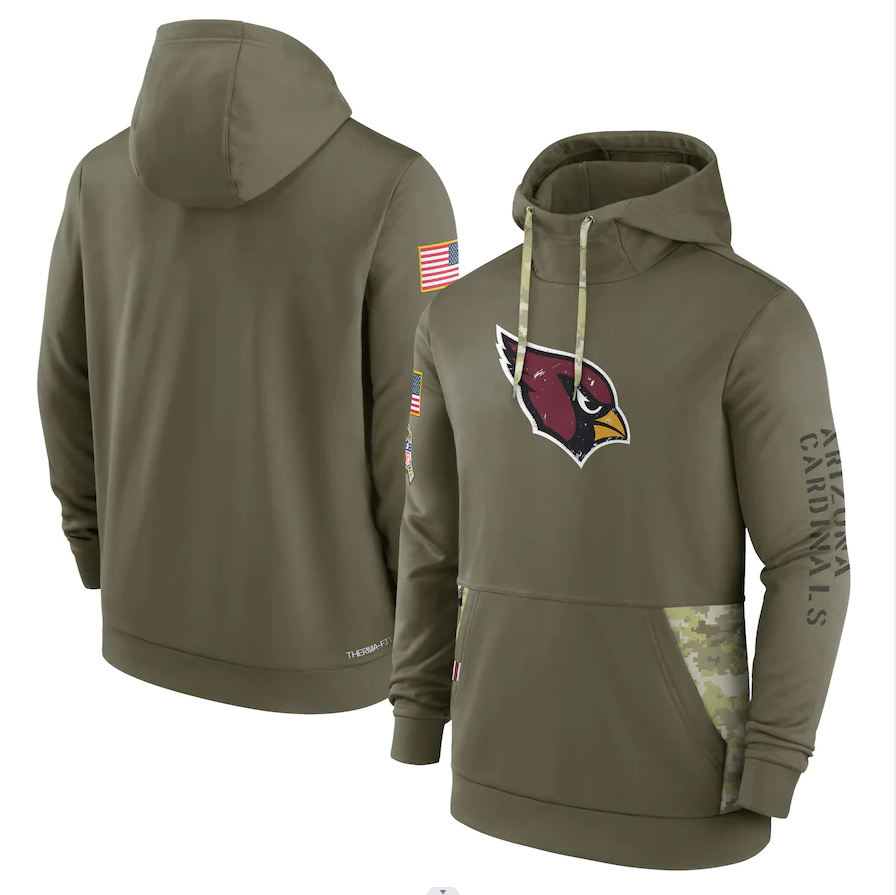 Men's Arizona Cardinals Olive 2022 Salute to Service Therma Performance Pullover Hoodie1 football jersey product view 1