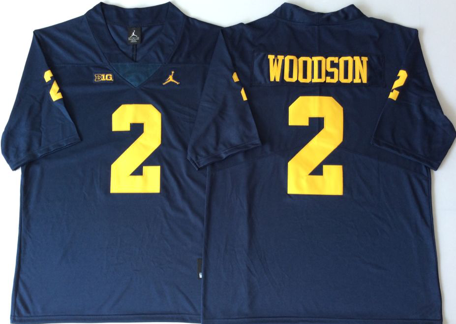 Men's Michigan Wolverines Charles Woodson #2 Navy Alumni Player Game Jersey sports jersey product view 1