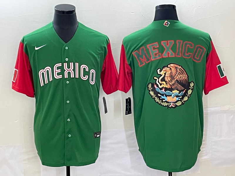 Men's 2023 World Baseball Classic Mexico Green/Red Alternate Game Jersey1 baseball jersey product view 1