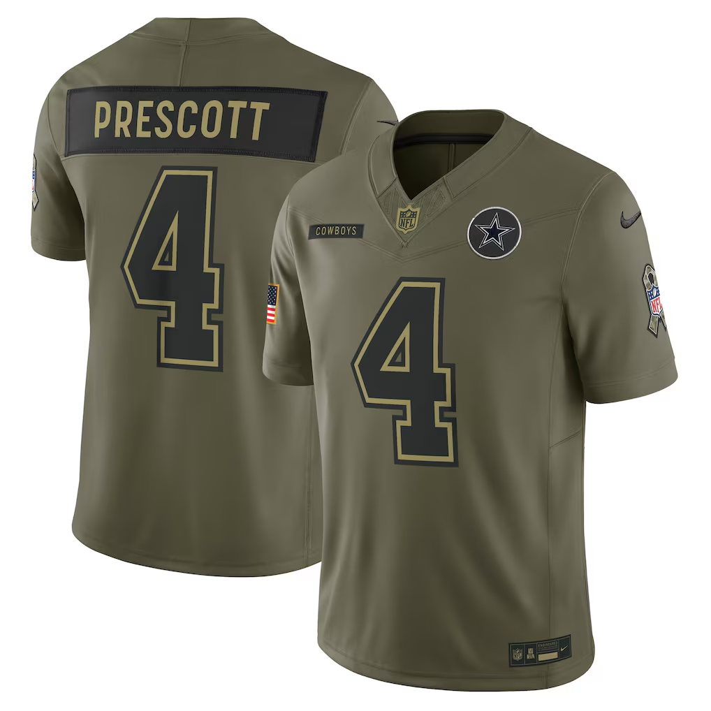 Men's Dallas Cowboys Dak Prescott Nike Olive 2025 Salute to Service Limited Jersey football jersey product view 1