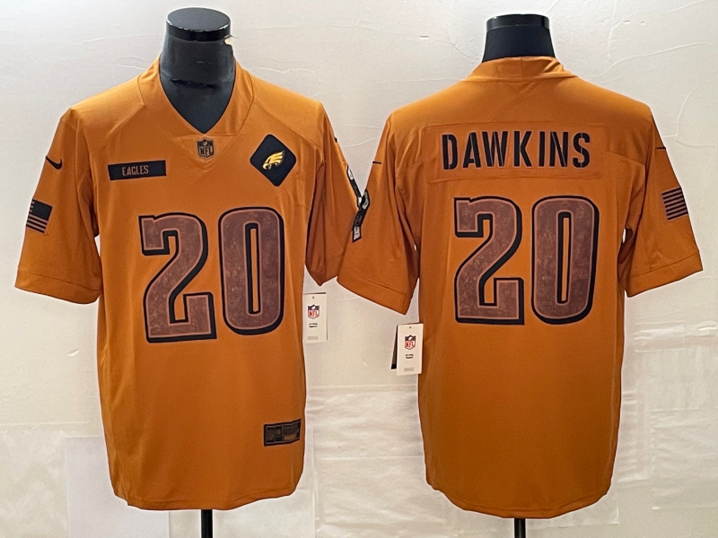 Men's Philadelphia Eagles Brian Dawkins #20 Brown 2023 Salute To Service Retired Player Limited Jersey1 football jersey product view 1