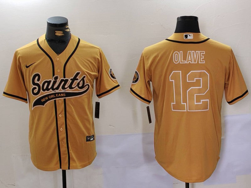 Men's New Orleans Saints Chris Olave #12 Yellow Game Jersey1 football jersey product view 1