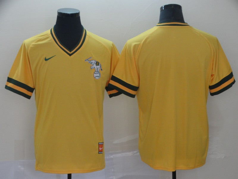 Men's Oakland Athletics Gold Blank Cooperstown Collection Mesh Batting Practice Jersey1 baseball jersey product view 1