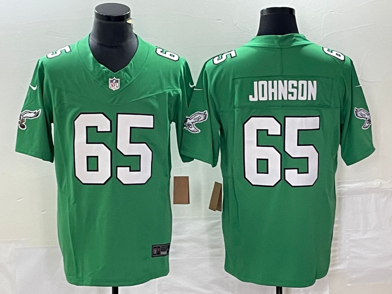 Men's Philadelphia Eagles Fred Johnson #65 Kelly Green Game Jersey1 football jersey product view 1
