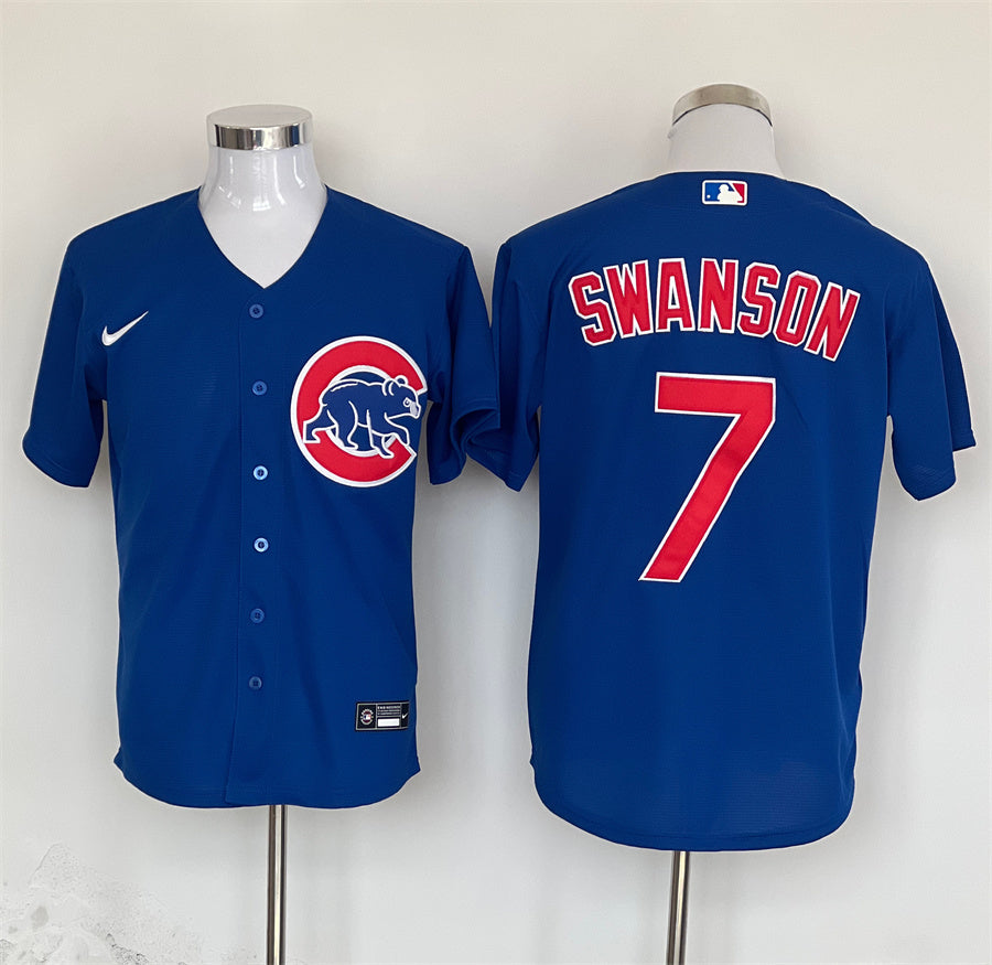 Men's Chicago Cubs Dansby Swanson #7 Royal Replica Player Jersey1 baseball jersey product view 1