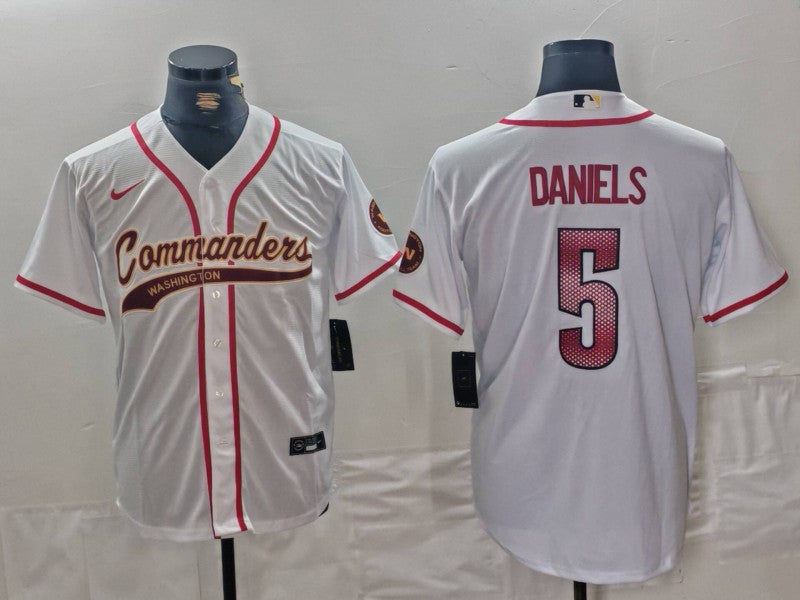 Men's Washington Commanders Jayden Daniels #5 White Game Jersey1 football jersey product view 1