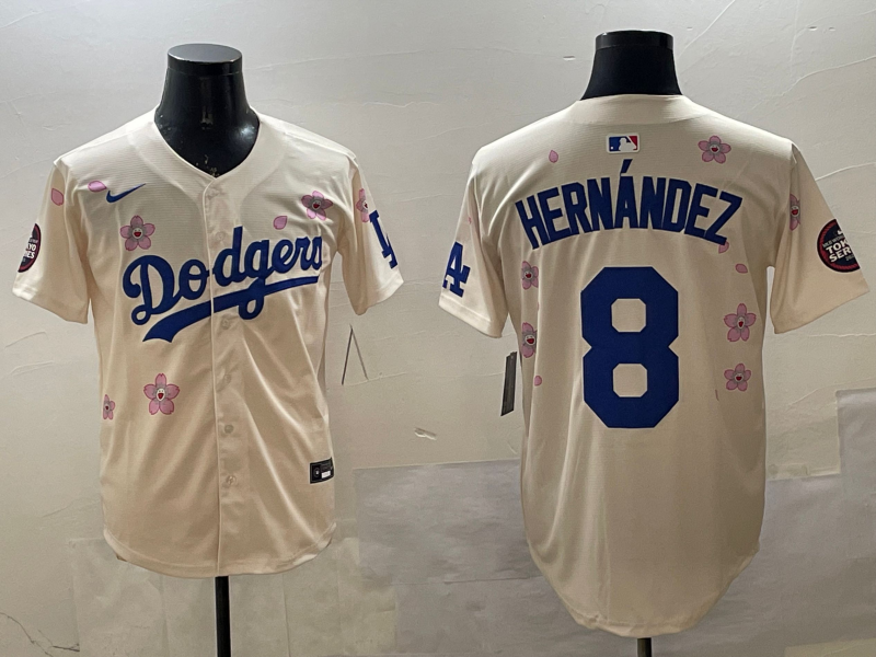 Men's Los Angeles Dodgers Enrique Hernandez #8 Cream Alternate Replica Player Jersey1 baseball jersey product view 1