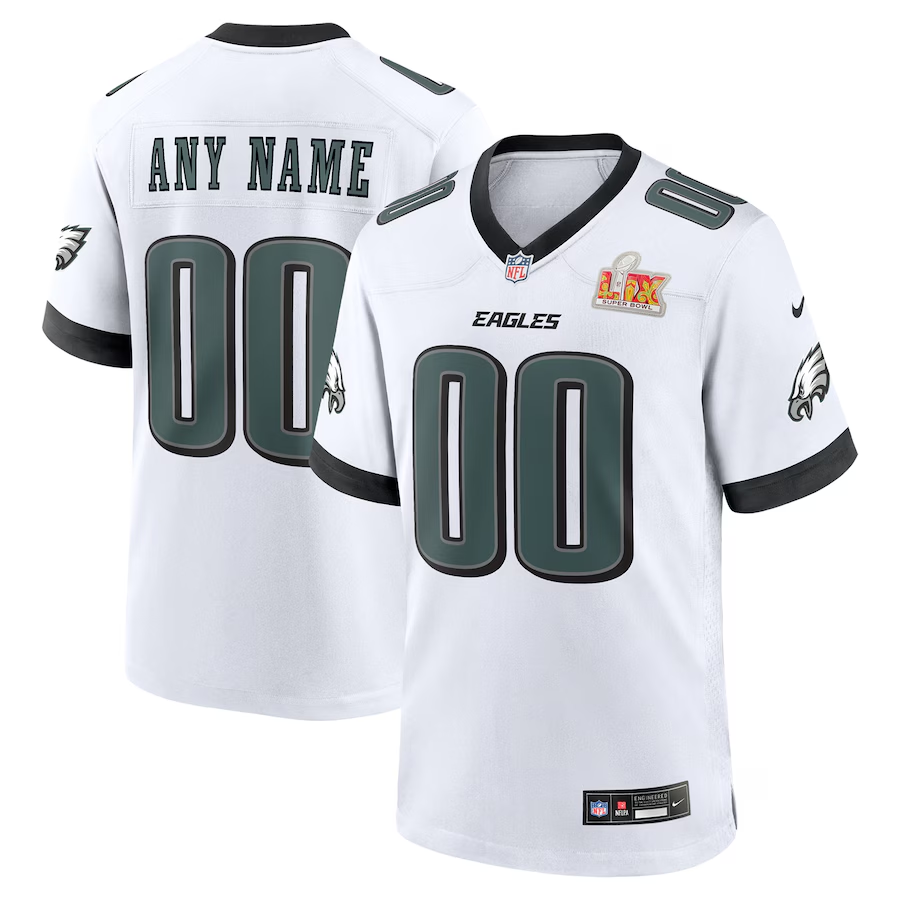 Men's Philadelphia Eagles Nike Midnight White Super Bowl LIX Custom Game Jersey football jersey product view 1
