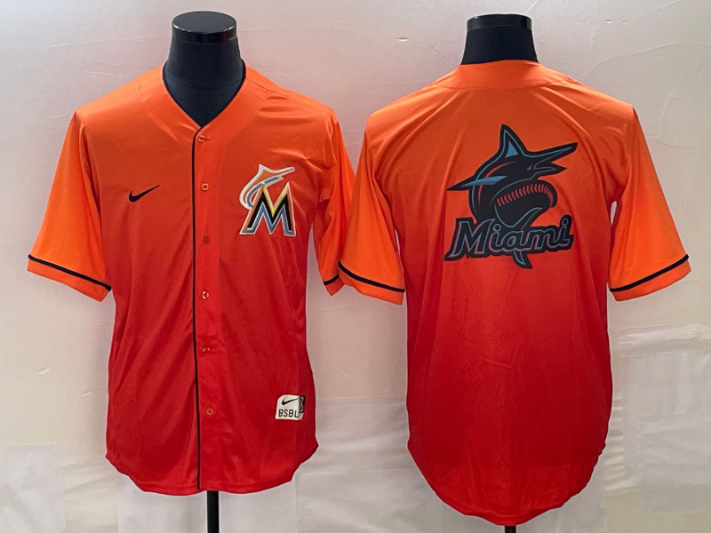 Men's Miami Marlins Orange Gradient Replica Team Jersey1 baseball jersey product view 1