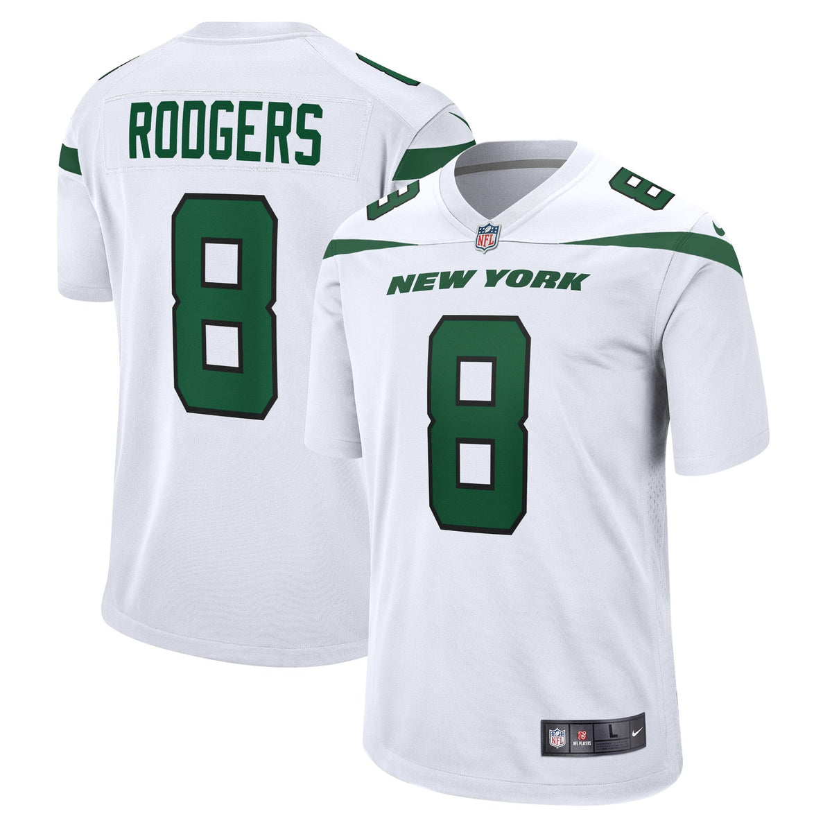 Aaron Rodgers New York Jets Nike Game Jersey - White football jersey product view 1