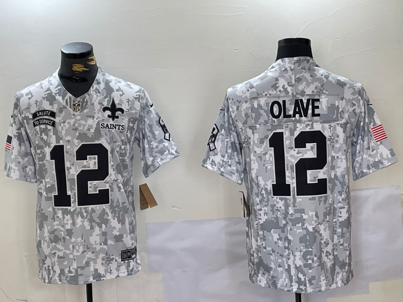Men's New Orleans Saints Chris Olave #12 Arctic Camo 2024 Salute to Service Limited Jersey1 football jersey product view 1