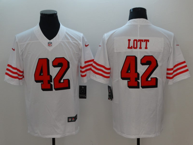 Men's San Francisco 49ers Ronnie Lott #42 White Game Player Jersey1 football jersey product view 1