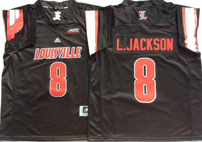 Men's Louisville Cardinals Lamar Jackson #8 Black Player Game Jersey sports jersey product view 1