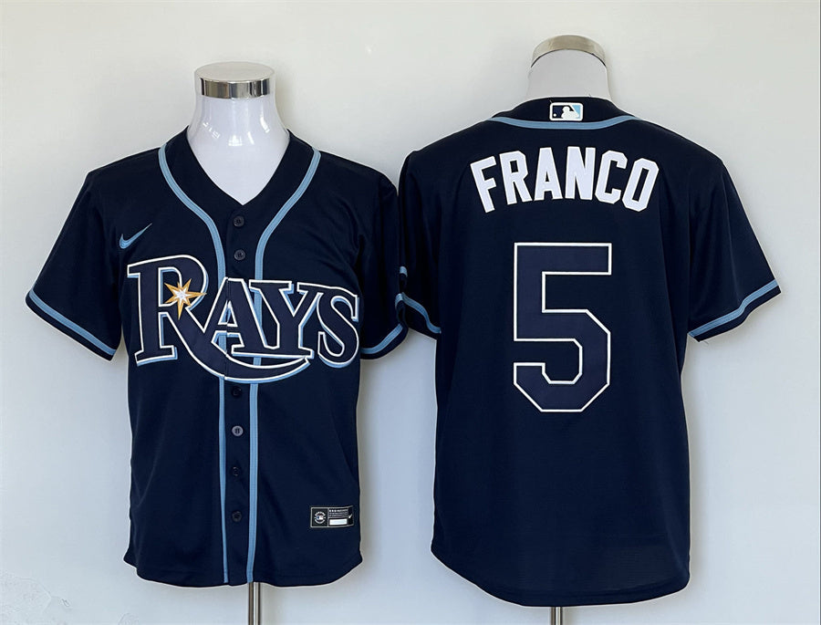 Men's Tampa Bay Rays Wander Franco #5 Navy Replica Baseball Jersey baseball jersey product view 1