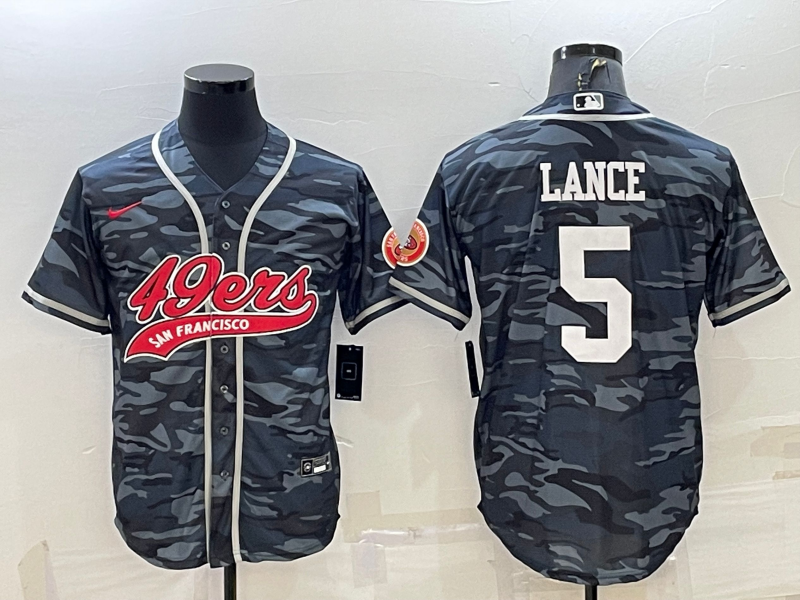 Men's San Francisco 49ers Trey Lance #5 Grey Camouflage Player Jersey1 Joint Edition football jersey product view 1