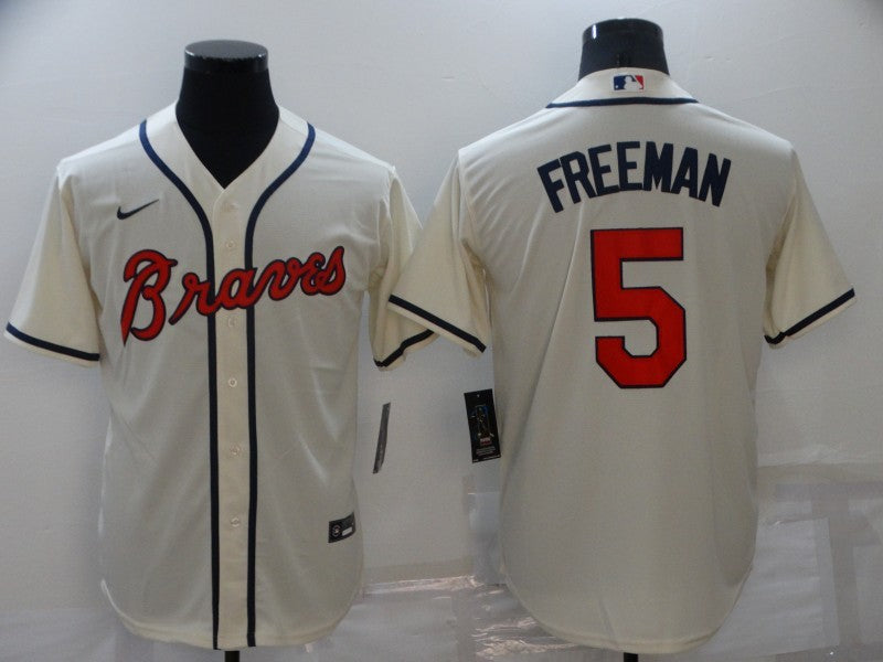 Men's Atlanta Braves Freedie Freeman #5 Beige Replica Jersey1 baseball jersey product view 1