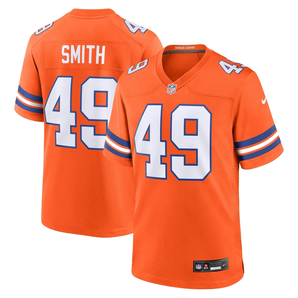 Dennis Smith Denver Broncos Nike Mile High Collection 1977 Throwback Retired Game Jersey - Orange football jersey product view 1