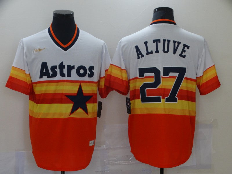 Men's Houston Astros Jose Altuve #27 White/Orange Replica Baseball Jersey baseball jersey product view 1