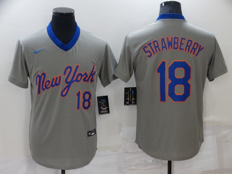 Men's New York Mets Darryl Strawberry #18 Gray Replica Player Jersey1 baseball jersey product view 1