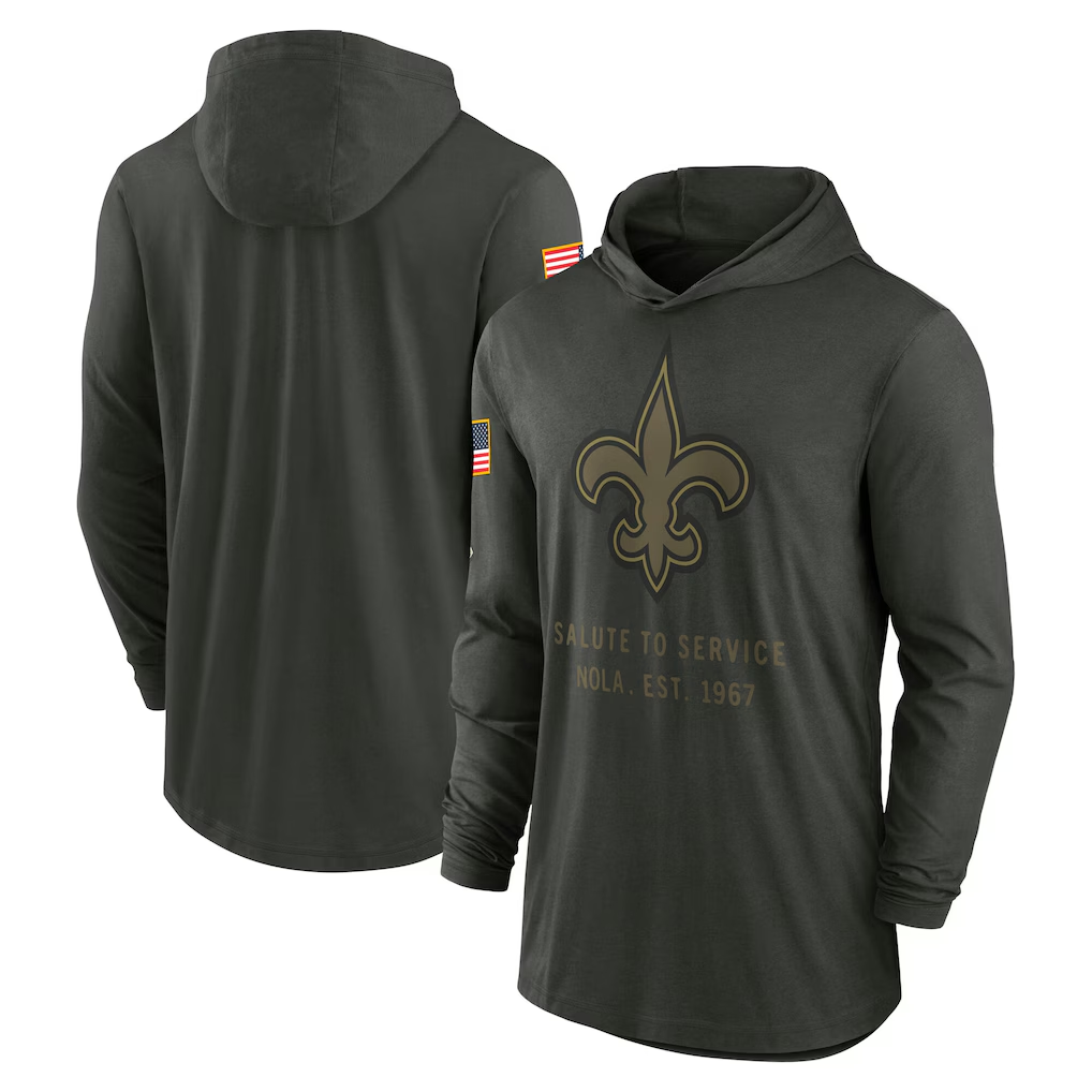 Men's New Orleans Saints Forest Green 2025 Salute to Service Sideline Dri-FIT Lightweight Hooded Pullover football jersey product view 1