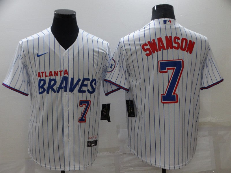Men's Atlanta Braves Dansby Swanson #7 White Stitched Player Jersey1 City Edition baseball jersey product view 1