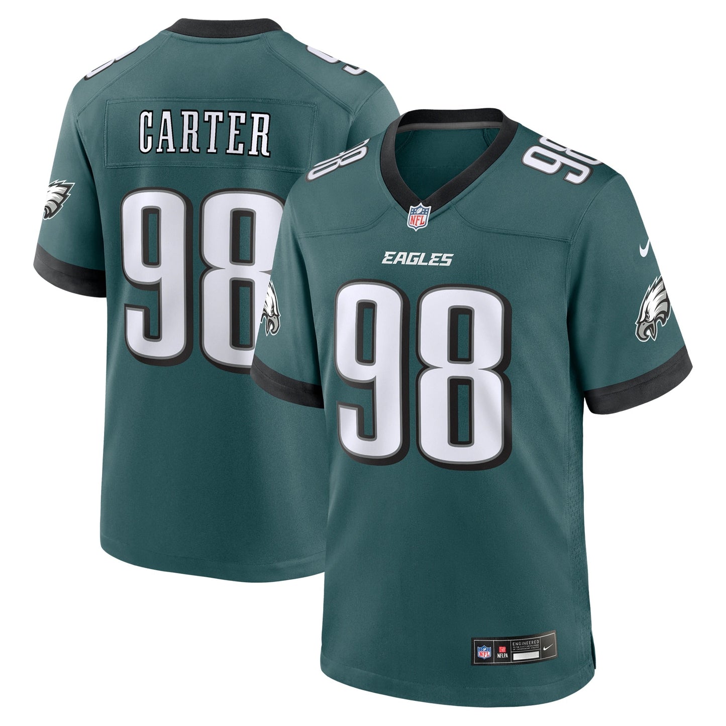 Jalen Carter Philadelphia Eagles Nike Team Game Jersey - Midnight Green football jersey product view 1