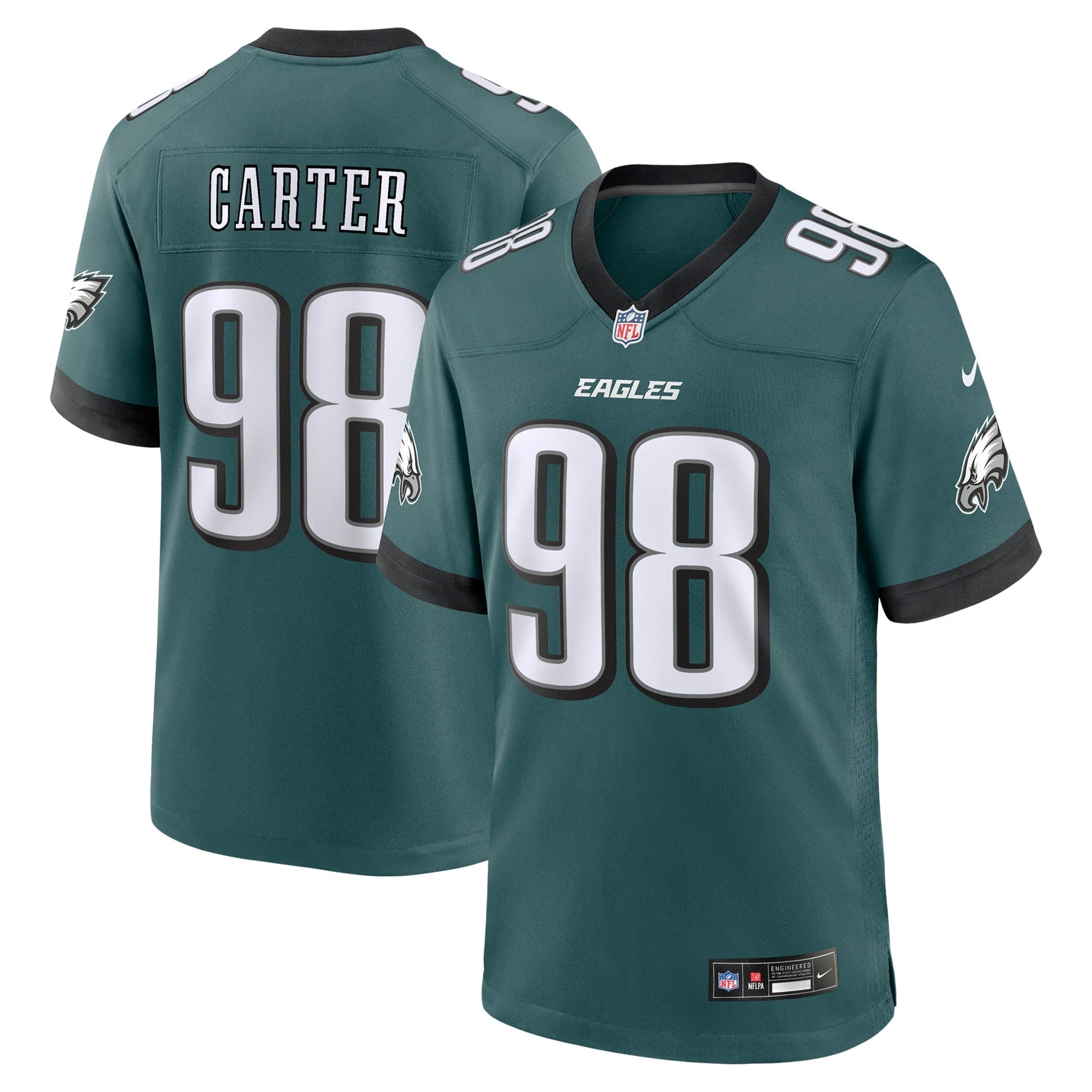 Jalen Carter Philadelphia Eagles Nike Team Game Jersey - Midnight Green football jersey product view 1