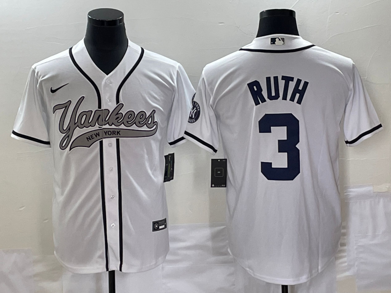 Men's New York Yankees Babe Ruth #3 White Player Jersey1 Joint Edition baseball jersey product view 1
