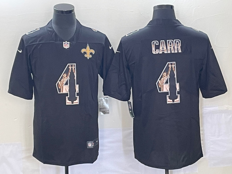 Men's New Orleans Saints Derek Carr #4 Black Team Game Jersey1 football jersey product view 1
