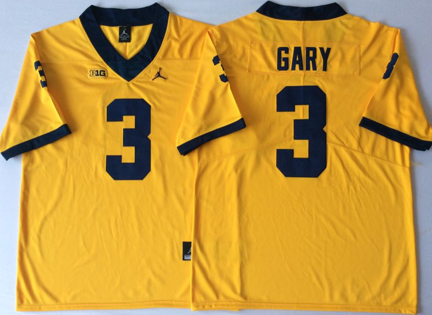 Men's Michigan Wolverines Rashan Gary #3 Yellow Alumni Player Game Jersey sports jersey product view 1