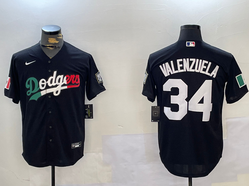 Men's Los Angeles Dodgers Fernando Valenzuela #34 Black Replica Player Name Jersey1 baseball jersey product view 1