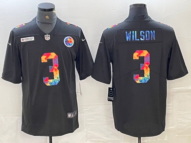 Men's Pittsburgh Steelers Russell Wilson #3 Black Game Player Jersey1 football jersey product view 1